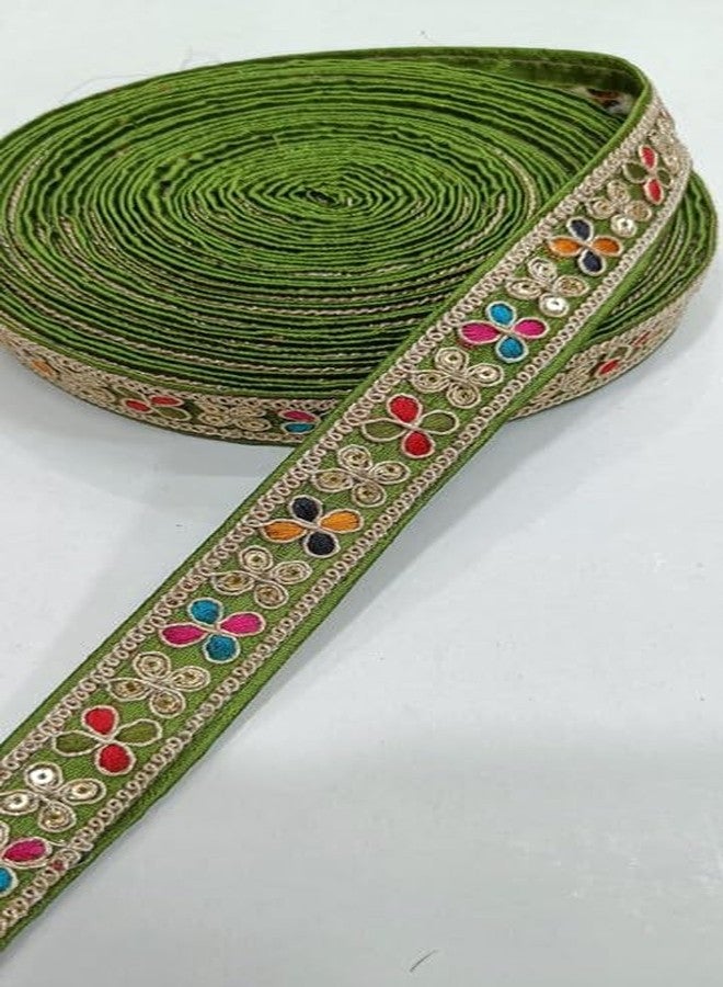 1 Inch Wide Multicolour Lace, Saree Border, Fancy Gota Lace, Saree Border, Duppata Lace, Designer Lace 9 Meter (Mehandi)